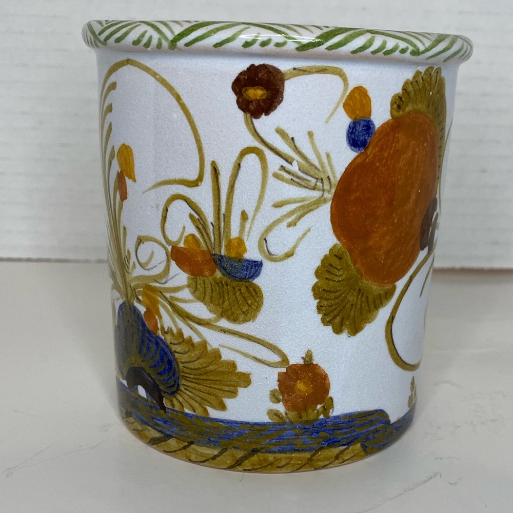 Vtg Faenza Italy Handmade Open Ceramic Jam Jar Hand Painted Florals by Mancusi